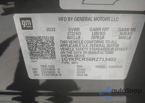 2024 Cadillac Xt6 Fwd Premium Luxury z USA, uszkodzony, nr VIN 1GYKPCRS6RZ713403